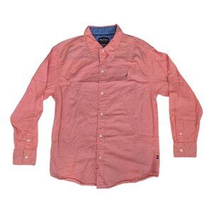 Nautica Boys Coral Orange Button Front Long Sleeve Cotton Shirt